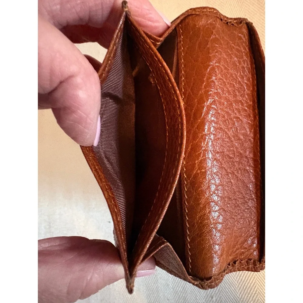 90s Polo Ralph Lauren Mens Pebbled Leather Bifold Card Case Wallet Cognac Brown‎